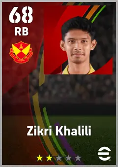 Zikri Khalili eFootball 2026 player card — 68 OVR RB