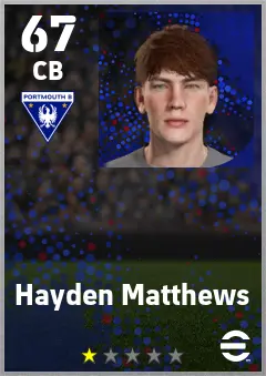Hayden Matthews eFootball 2026 player card — 67 OVR CB