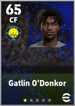 Gatlin O Donkor eFootball 2026 player card — 65 OVR CF