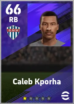 Caleb Kporha eFootball 2026 player card — 66 OVR RB