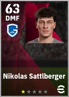 Nikolas Sattlberger eFootball 2026 player card — 63 OVR DMF