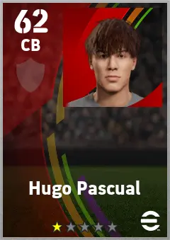 Hugo Pascual eFootball 2026 player card — 62 OVR CB