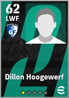 Dillon Hoogewerf eFootball 2026 player card, 62 OVR LWF