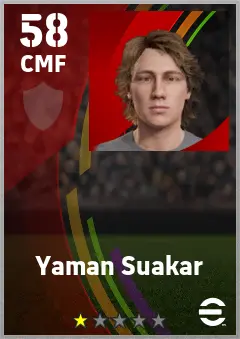 Yaman Suakar eFootball 2026 player card — 58 OVR CMF