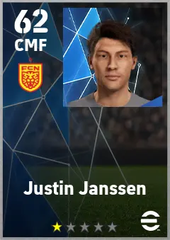 Justin Janssen eFootball 2026 player card — 62 OVR CMF