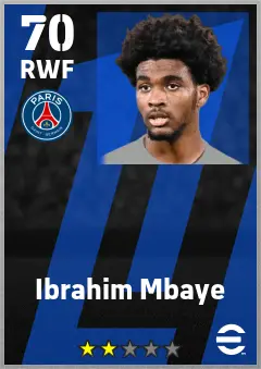 Ibrahim Mbaye eFootball 2026 player card — 70 OVR RWF