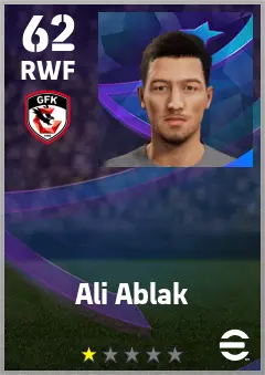 Ali Ablak eFootball 2026 player card — 62 OVR RWF