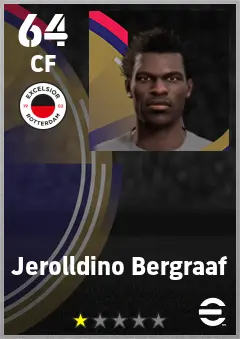 Jerolldino Bergraaf eFootball 2026 player card — 64 OVR CF