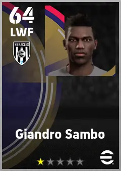 Giandro Sambo eFootball 2026 player card — 64 OVR LWF