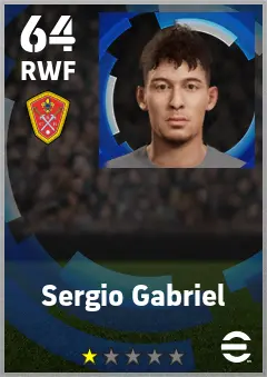 Sergio Gabriel eFootball 2026 player card — 64 OVR RWF