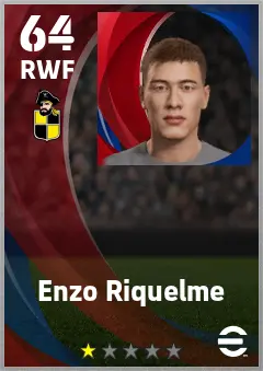 Enzo Riquelme eFootball 2026 player card — 64 OVR RWF