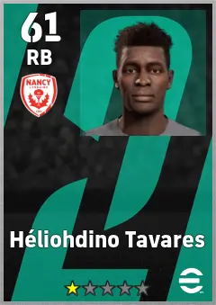 Heliohdino Tavares eFootball 2026 player card, 61 OVR RB