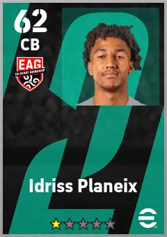 Idriss Planeix eFootball 2026 player card — 62 OVR CB