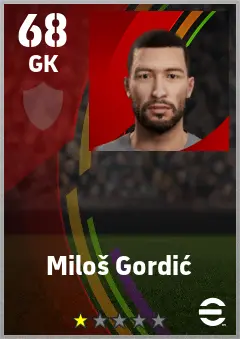 Milos Gordic eFootball 2026 player card — 68 OVR GK