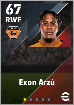 Exon Arzu eFootball 2026 player card — 67 OVR RWF