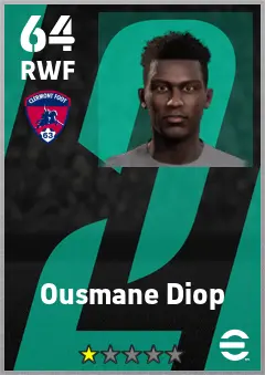 Ousmane Diop eFootball 2026 player card — 64 OVR RWF