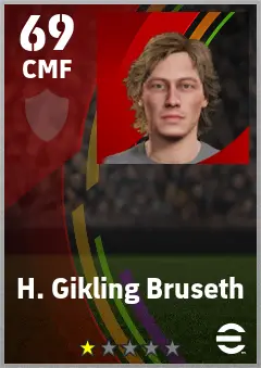 H. Gikling Bruseth eFootball 2026 player card — 69 OVR CMF