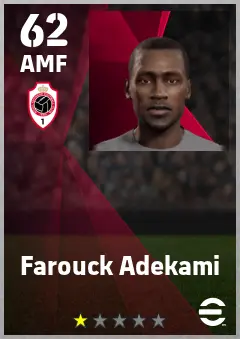 Farouck Adekami eFootball 2026 player card — 62 OVR AMF