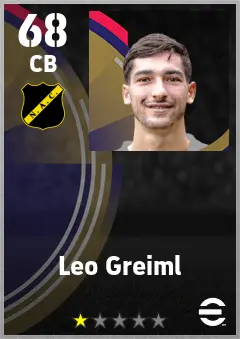 Leo Greiml eFootball 2026 player card — 68 OVR CB