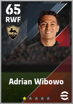 Adrian Wibowo eFootball 2026 player card — 65 OVR RWF