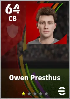Owen Presthus eFootball 2026 player card — 64 OVR CB