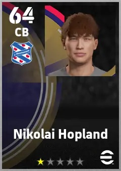 Nikolai Hopland eFootball 2026 player card — 64 OVR CB
