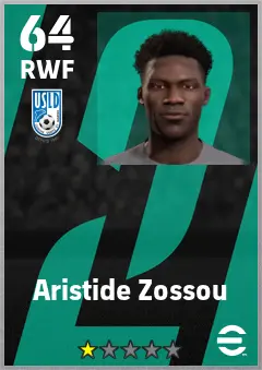 Aristide Zossou eFootball 2026 player card — 64 OVR RWF