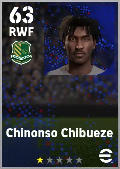 Chinonso Chibueze eFootball 2026 player card — 63 OVR RWF