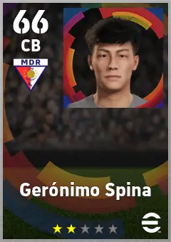 Geronimo Spina eFootball 2026 player card — 66 OVR CB