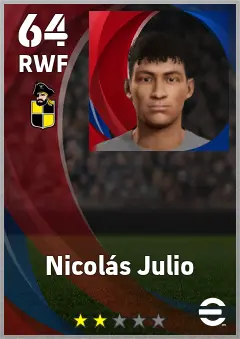 Nicolas Julio eFootball 2026 player card — 64 OVR RWF