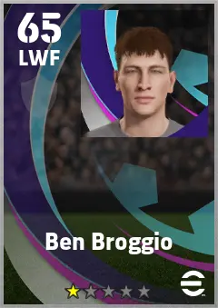 Ben Broggio eFootball 2026 player card — 65 OVR LWF