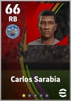 Carlos Sarabia eFootball 2026 player card — 66 OVR RB