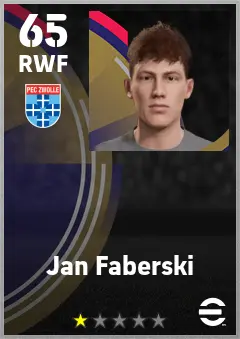 Jan Faberski eFootball 2026 player card — 65 OVR RWF