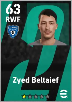 Zyed Beltaief eFootball 2026 player card — 63 OVR RWF