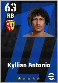 Kyllian Antonio eFootball 2026 player card — 63 OVR RB