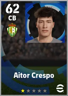 Aitor Crespo eFootball 2026 player card — 62 OVR CB