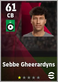 Sebbe Gheerardyns eFootball 2026 player card — 61 OVR CB
