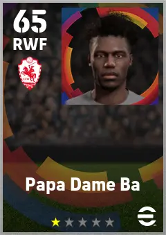 Papa Dame Ba eFootball 2026 player card — 65 OVR RWF