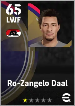 Ro-Zangelo Daal eFootball 2026 player card — 65 OVR LWF