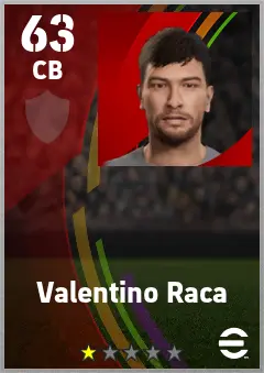 Valentino Raca eFootball 2026 player card — 63 OVR CB