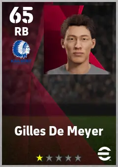 Gilles De Meyer eFootball 2026 player card — 65 OVR RB