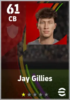 Jay Gillies eFootball 2026 player card — 61 OVR CB