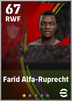Farid Alfa-Ruprecht eFootball 2026 player card — 67 OVR RWF