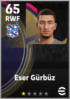 Eser Gurbuz eFootball 2026 player card — 65 OVR RWF