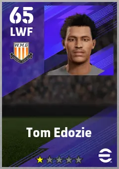 Tom Edozie eFootball 2026 player card — 65 OVR LWF