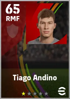 Tiago Andino eFootball 2026 player card — 65 OVR RMF