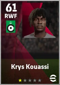 Krys Kouassi eFootball 2026 player card — 61 OVR RWF