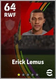 Erick Lemus eFootball 2026 player card — 64 OVR RWF
