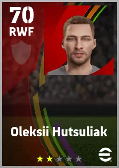 Oleksii Hutsuliak eFootball 2026 player card — 70 OVR RWF