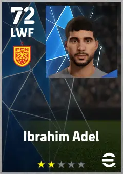 Ibrahim Adel eFootball 2026 player card — 72 OVR LWF